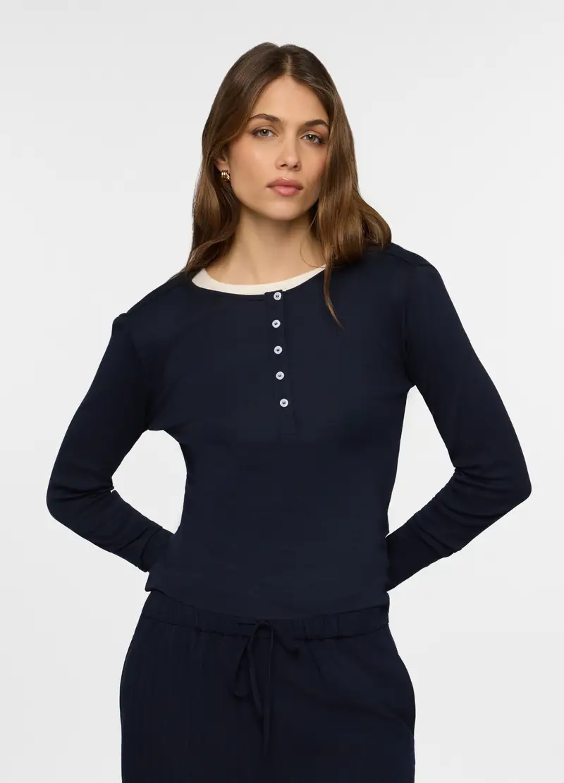 T-shirt Girocollo In Costina Donna, Blu scuro