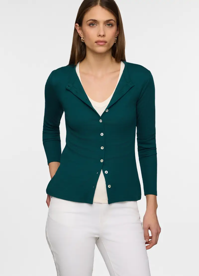 T-shirt Girocollo In Costina Stretch Donna, Verde smeraldo