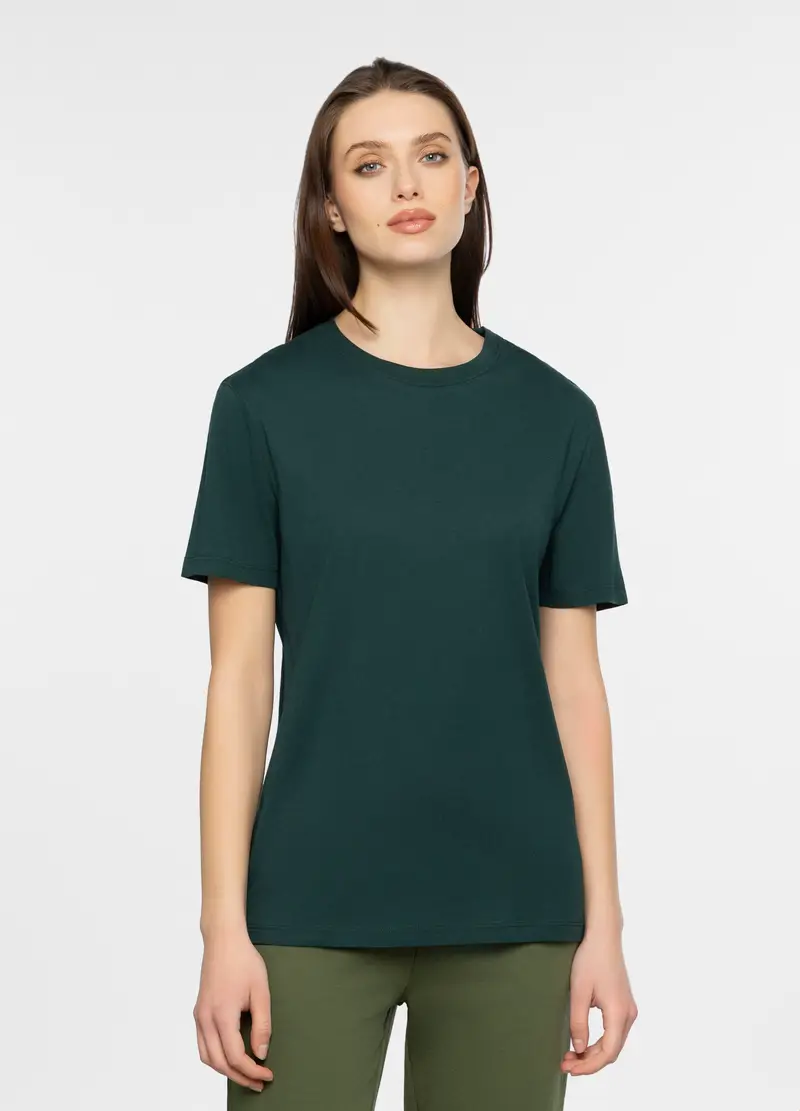 T-shirt Girocollo In Cotone Uomo, Unisex, Verde scuro