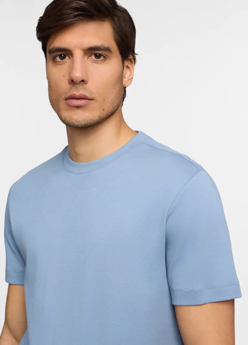 T-shirt Girocollo In Interlock Di Cotone Uomo, Unisex, Azzurro celeste miniatura 3