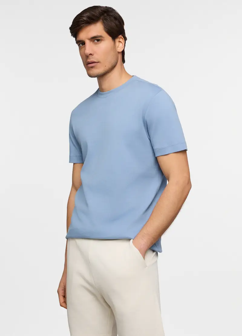 T-shirt Girocollo In Interlock Di Cotone Uomo, Unisex, Azzurro celeste