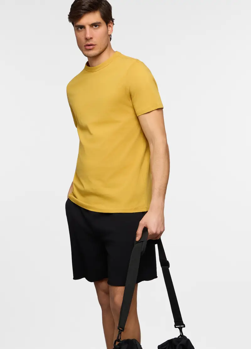 T-shirt Girocollo In Jersey Di Cotone Uomo, Unisex, Giallo girasole