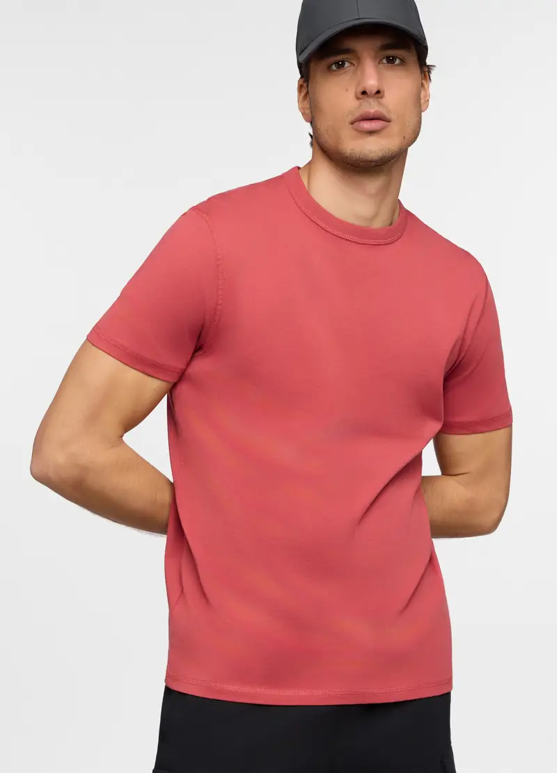 T-shirt Girocollo In Jersey Di Cotone Uomo, Unisex, Rosa pompelmo