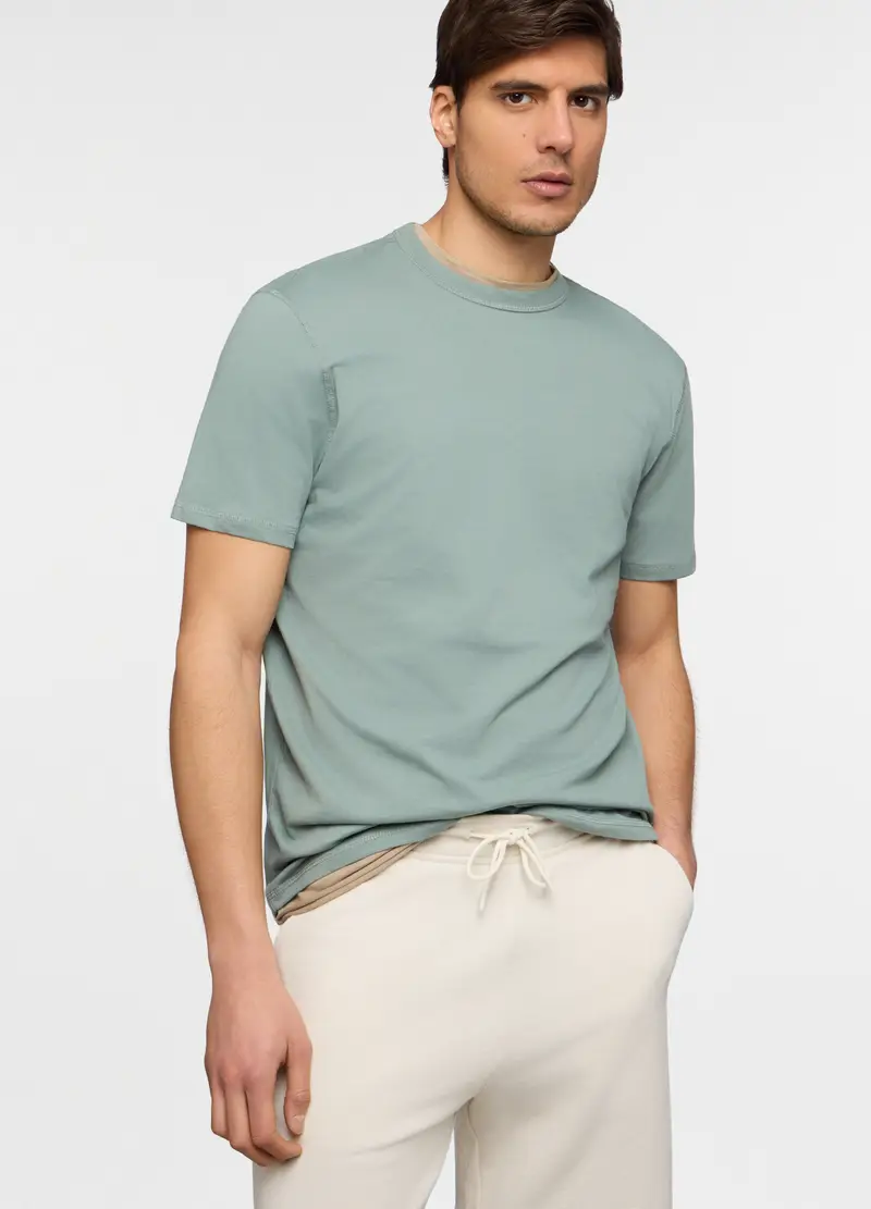 T-shirt Girocollo In Jersey Di Cotone Uomo, Unisex, Verde salvia