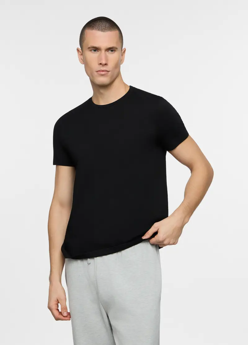 T-shirt Girocollo In Jersey Di Puro Cotone Uomo, Nero