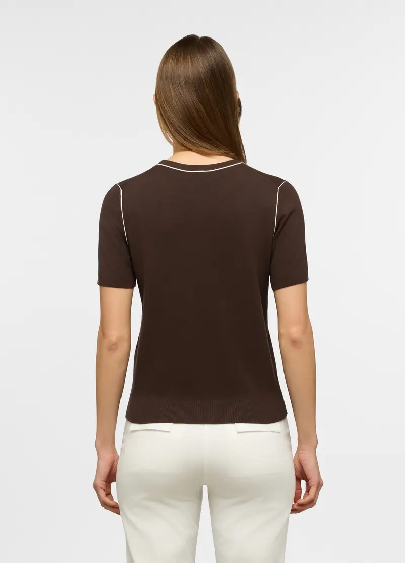 T-shirt Girocollo In Maglia Rasata Donna, Marrone cioccolato miniatura 2
