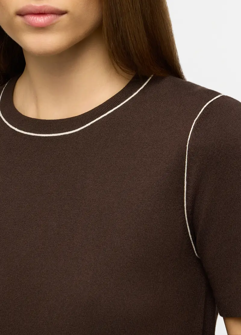 T-shirt Girocollo In Maglia Rasata Donna, Marrone cioccolato miniatura 3