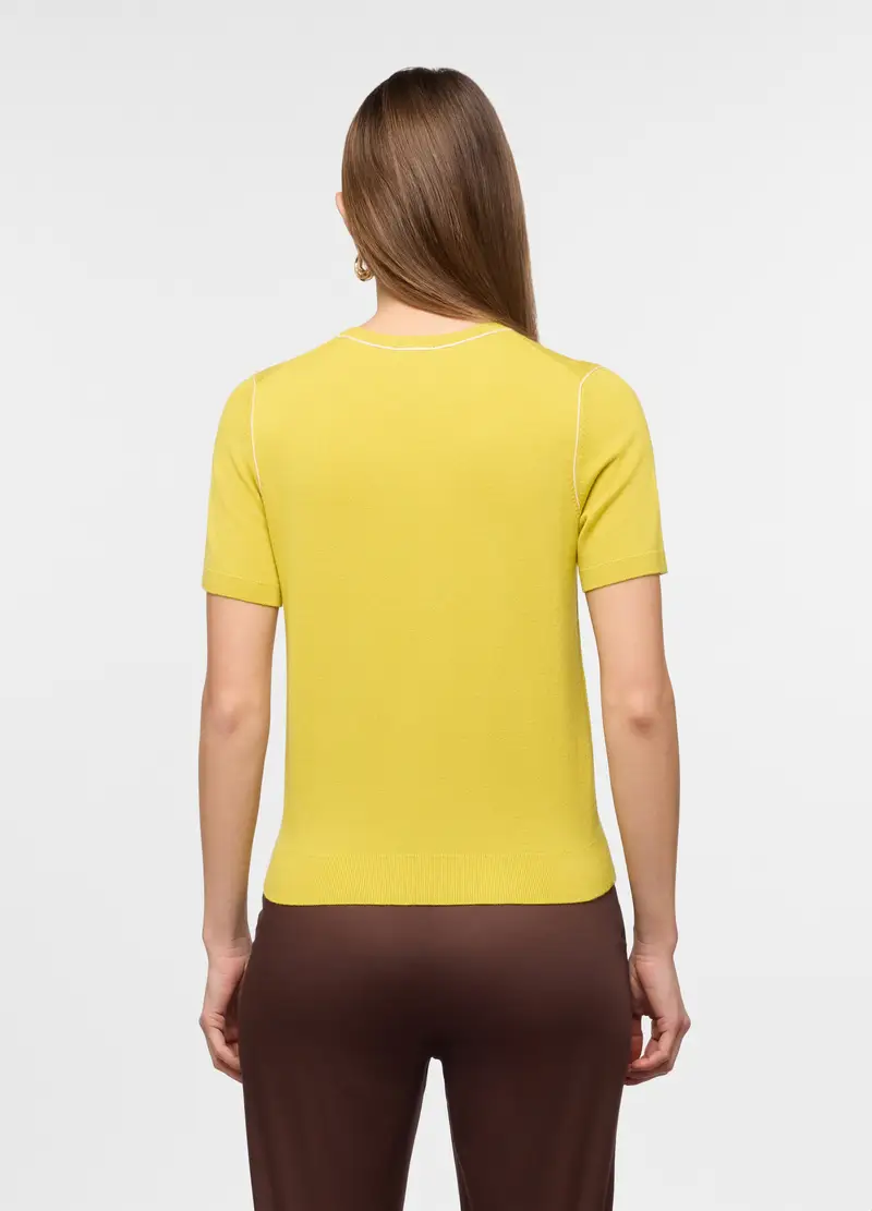 T-shirt Girocollo In Maglia Rasata Donna, Verde acido miniatura 2