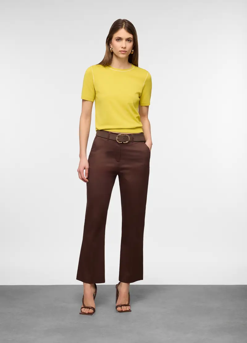 T-shirt Girocollo In Maglia Rasata Donna, Verde acido