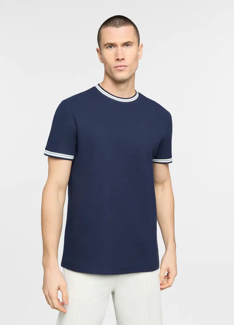 T-shirt Girocollo In Maglia Uomo, Unisex, Blu navy