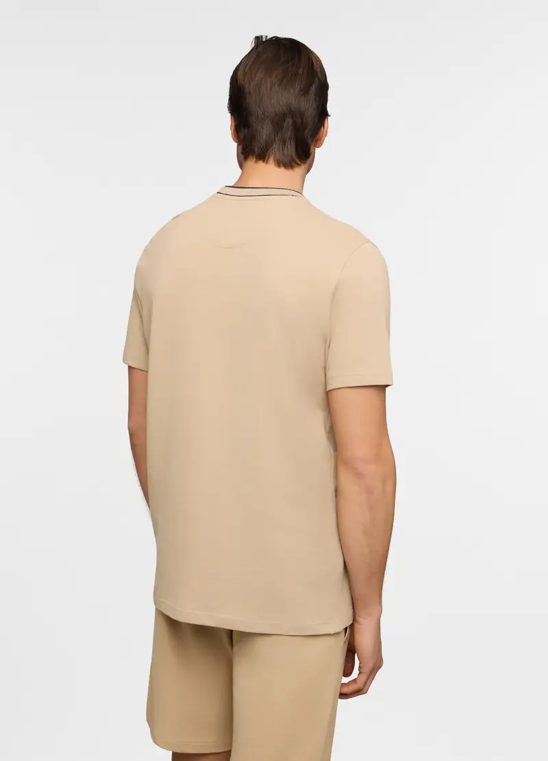 T-shirt Girocollo In Piquet Di Cotone Uomo, Unisex, Beige miniatura 2