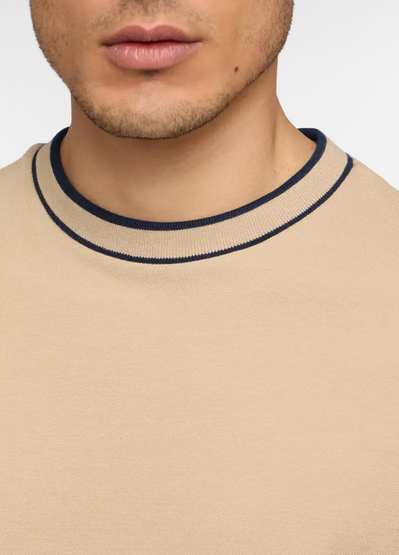 T-shirt Girocollo In Piquet Di Cotone Uomo, Unisex, Beige miniatura 3