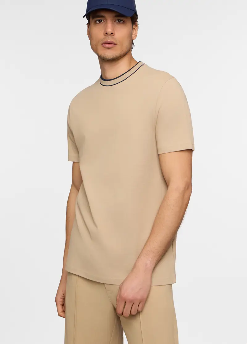 T-shirt Girocollo In Piquet Di Cotone Uomo, Unisex, Beige