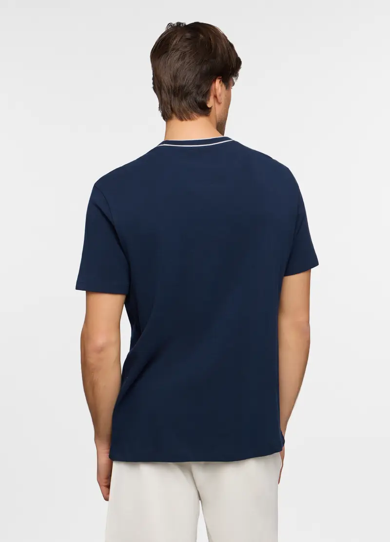T-shirt Girocollo In Piquet Di Cotone Uomo, Unisex, Blu scuro miniatura 2