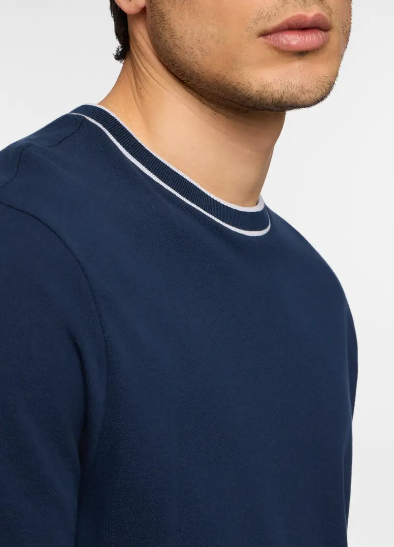 T-shirt Girocollo In Piquet Di Cotone Uomo, Unisex, Blu scuro miniatura 3