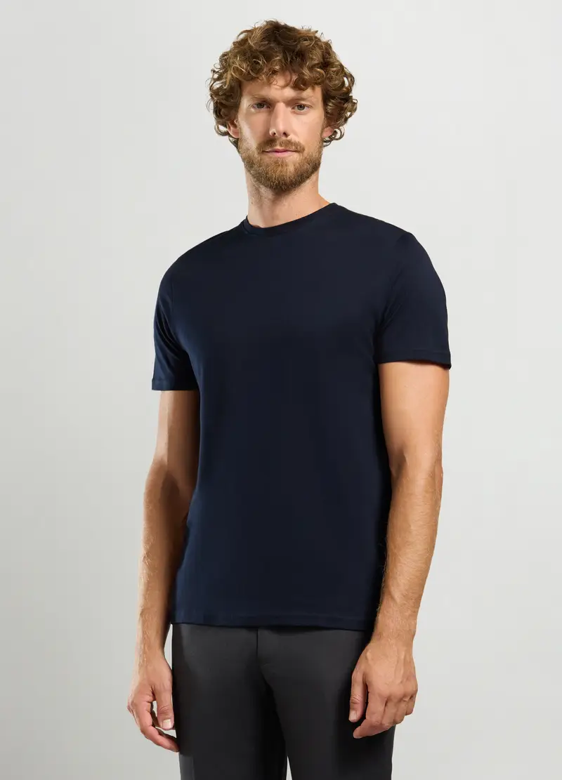 T-shirt Girocollo In Puro Cotone Uomo, Blu scuro