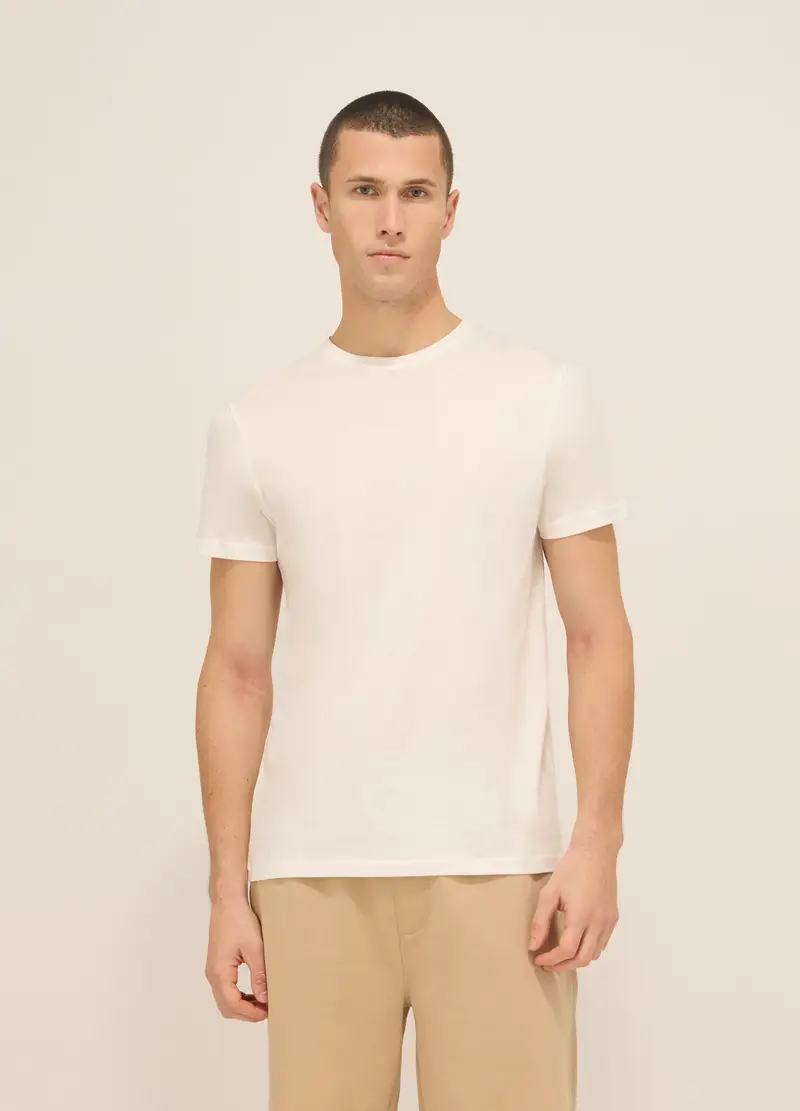 T-shirt Girocollo In Puro Cotone Uomo, Unisex, Bianco latte