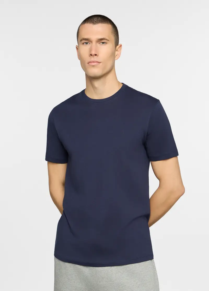 T-shirt Girocollo In Puro Cotone Uomo, Unisex, Blu navy