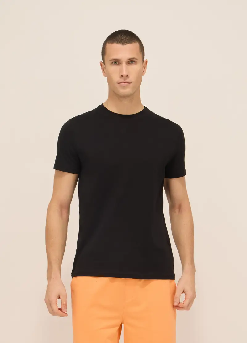 T-shirt Girocollo In Puro Cotone Uomo, Unisex, Nero