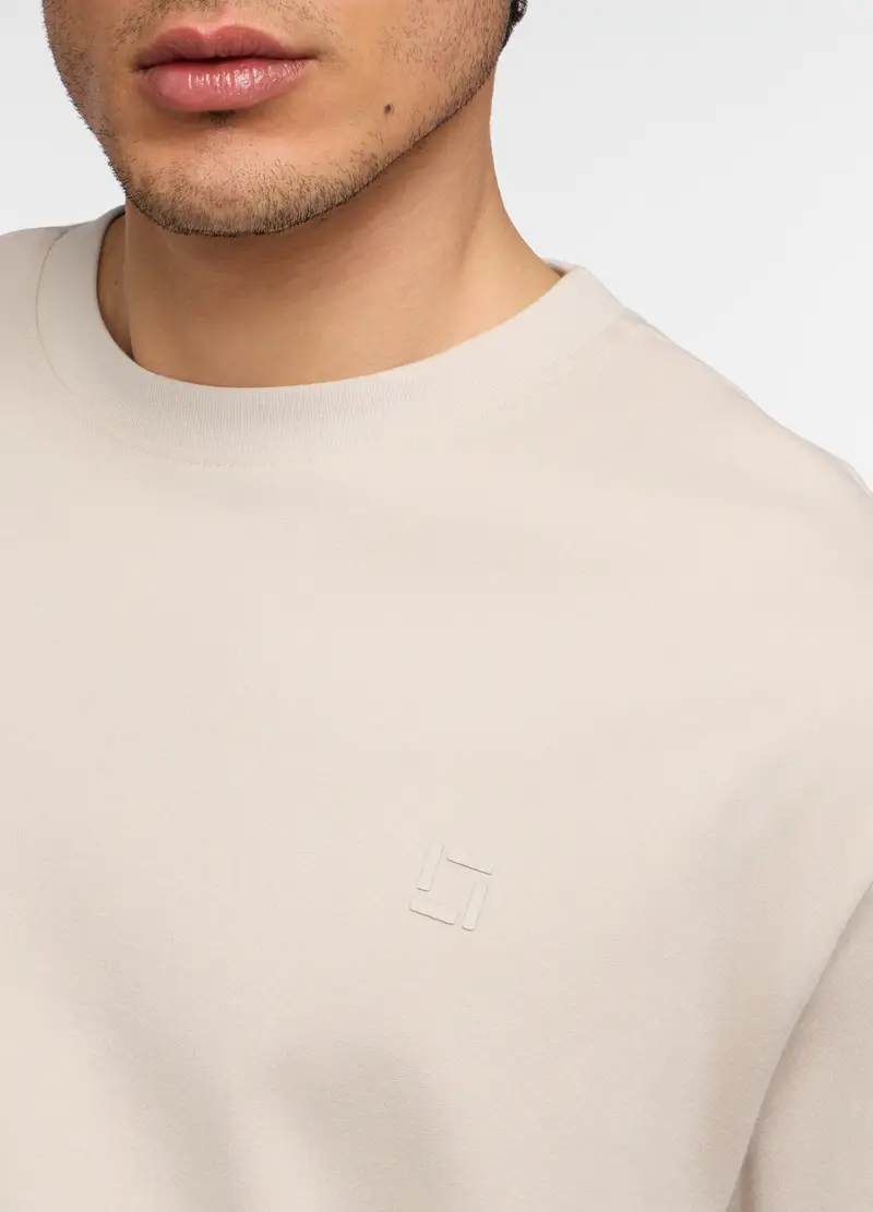 T-shirt Girocollo Oversize In Cotone Uomo, Unisex, Beige miniatura 3