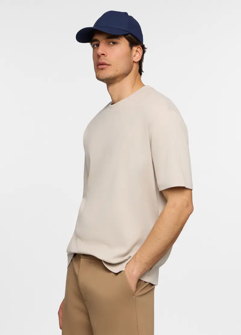 T-shirt Girocollo Oversize In Cotone Uomo, Unisex, Beige
