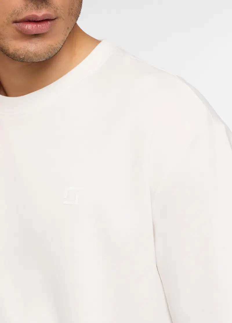 T-shirt Girocollo Oversize In Cotone Uomo, Unisex, Bianco latte miniatura 3