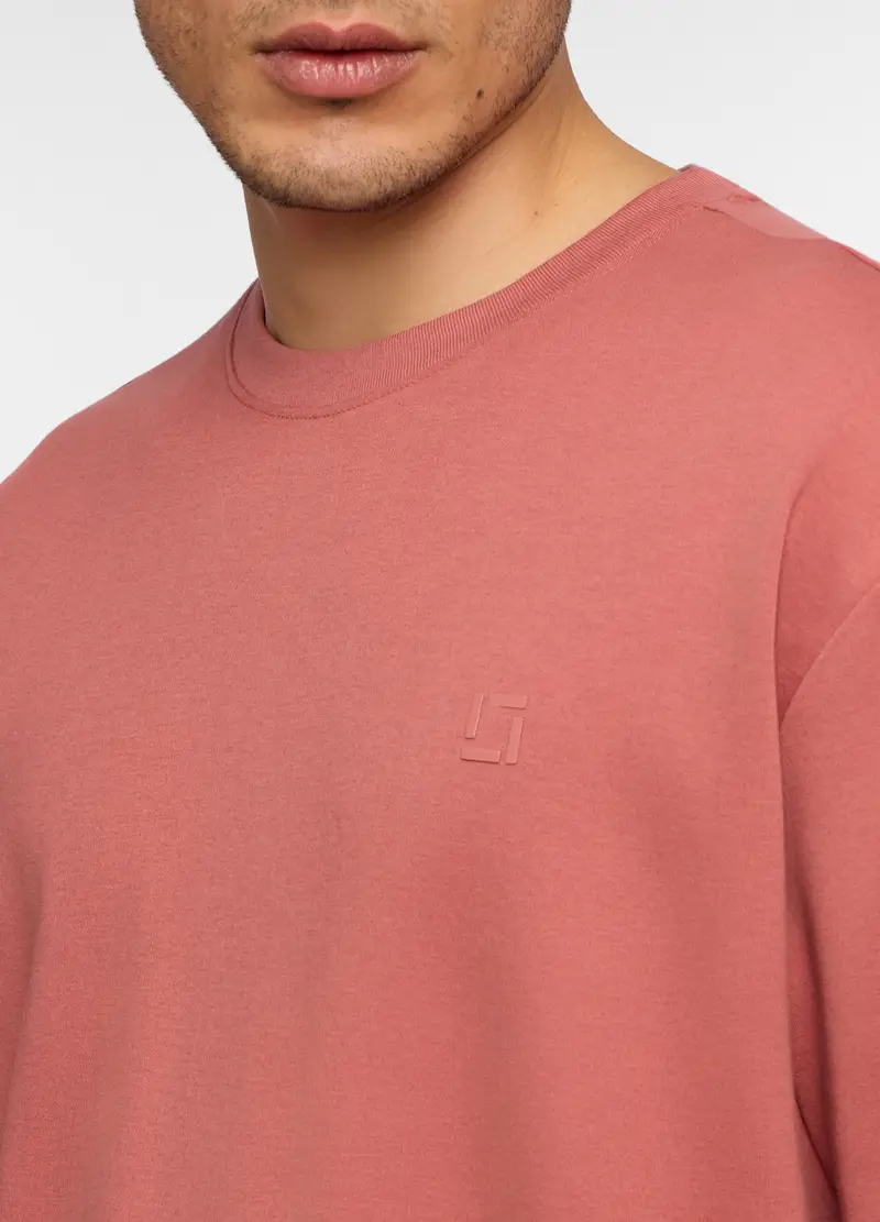 T-shirt Girocollo Oversize In Cotone Uomo, Unisex, Rosa pompelmo miniatura 3