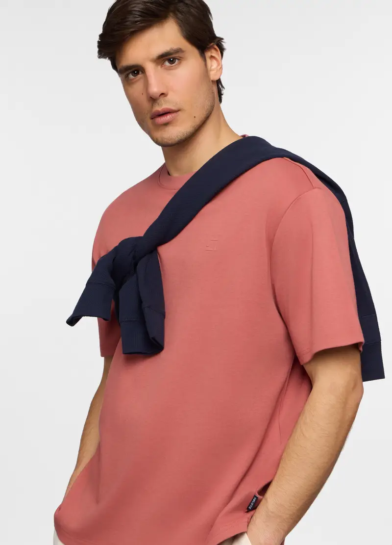 T-shirt Girocollo Oversize In Cotone Uomo, Unisex, Rosa pompelmo