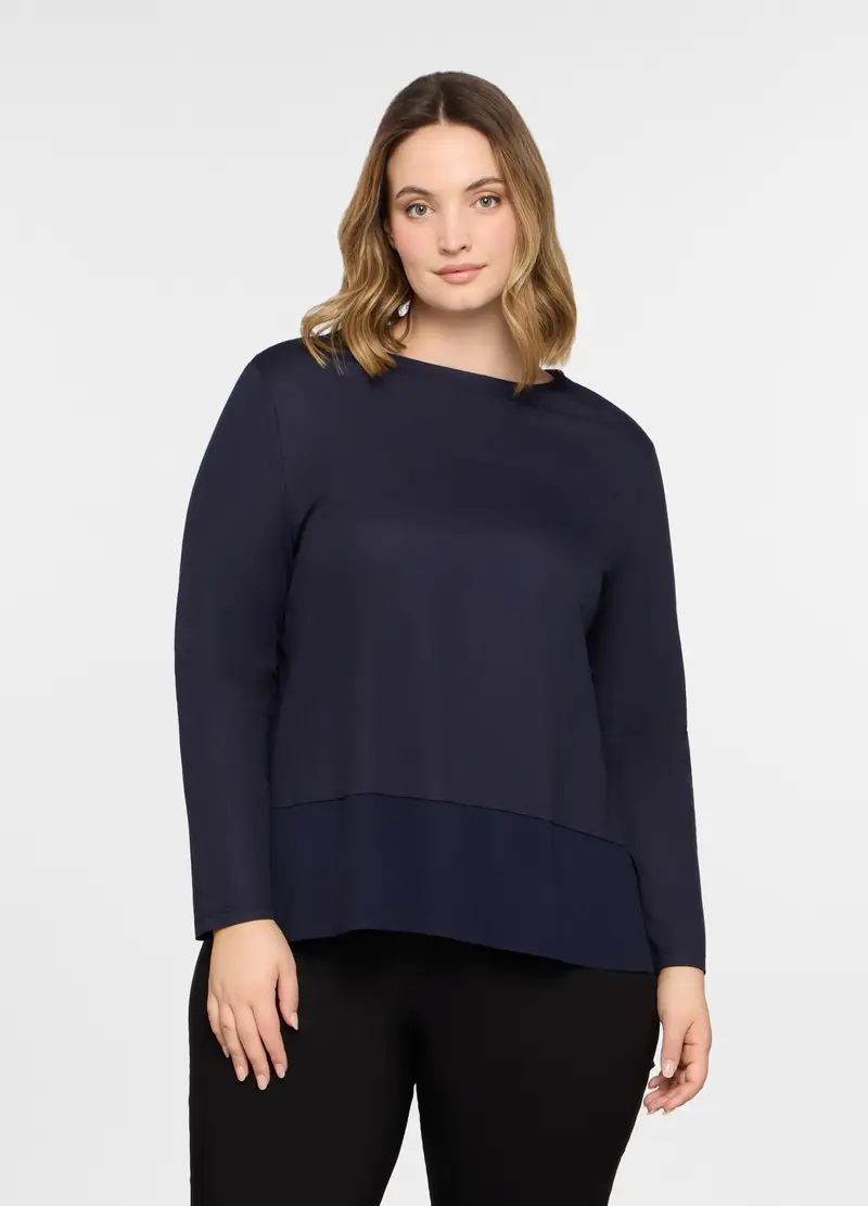 T-shirt Girocollo Piquet Donna Curvy, Blu Bluette