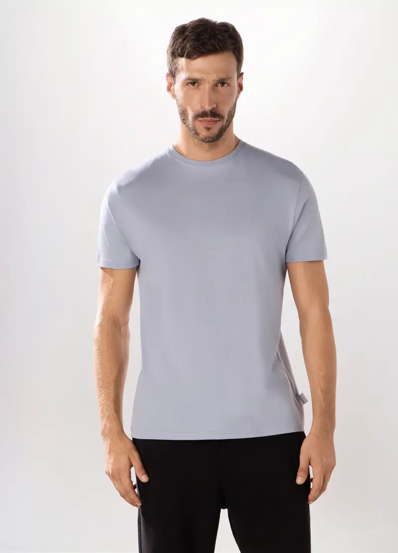 T-shirt Girocollo Regular Fit In Cotone Uomo, Unisex, Azzurro carta da zucchero