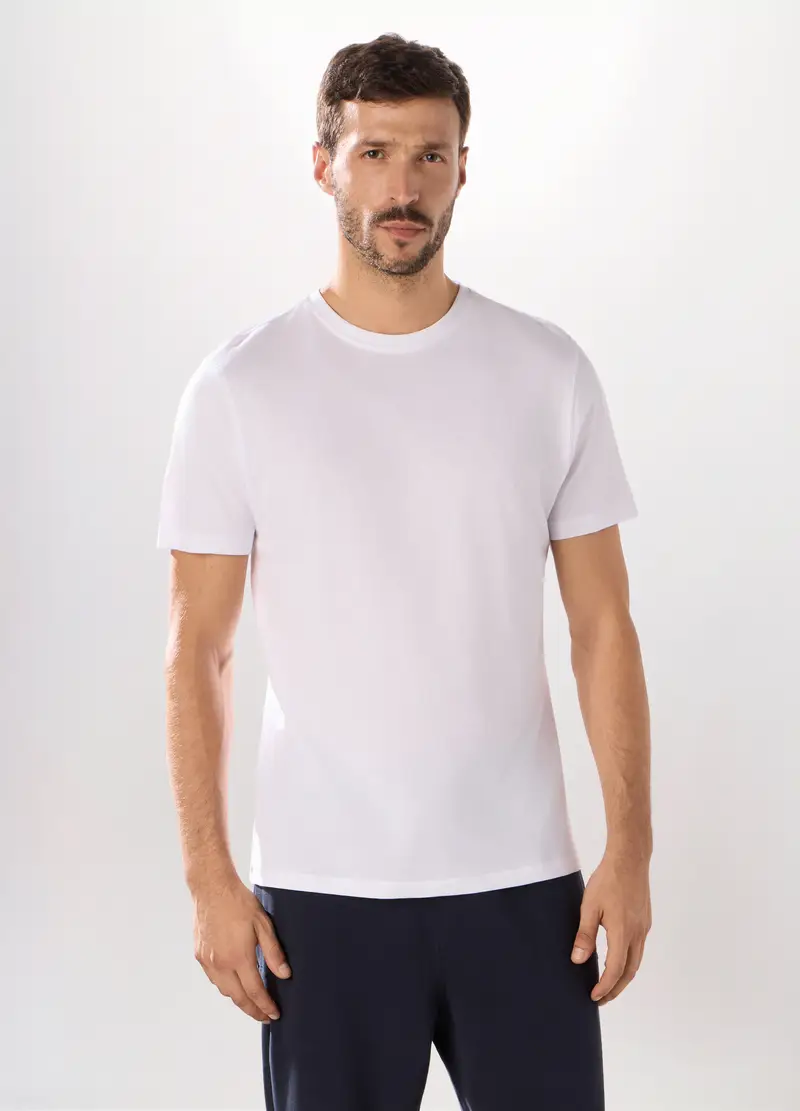 T-shirt Girocollo Slim Fit In Cotone Uomo, Unisex, Bianco ottico