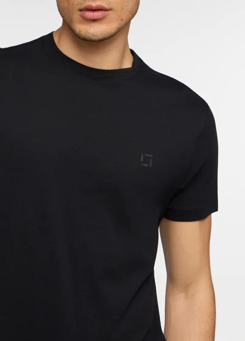 T-shirt Girocollo Slim Fit In Cotone Uomo, Unisex, Nero miniatura 3