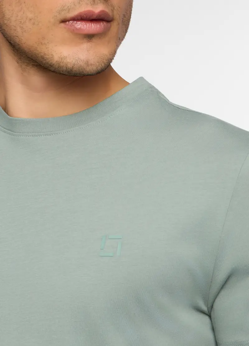 T-shirt Girocollo Slim Fit In Cotone Uomo, Unisex, Verde salvia miniatura 3