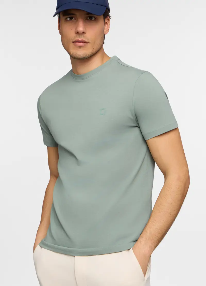 T-shirt Girocollo Slim Fit In Cotone Uomo, Unisex, Verde salvia