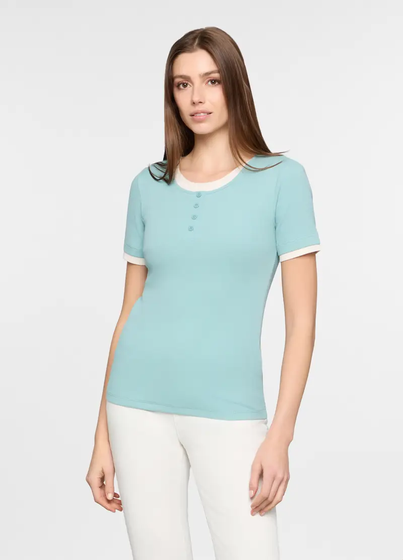 T-shirt Girocollo Stretch Donna, Azzurro acqua