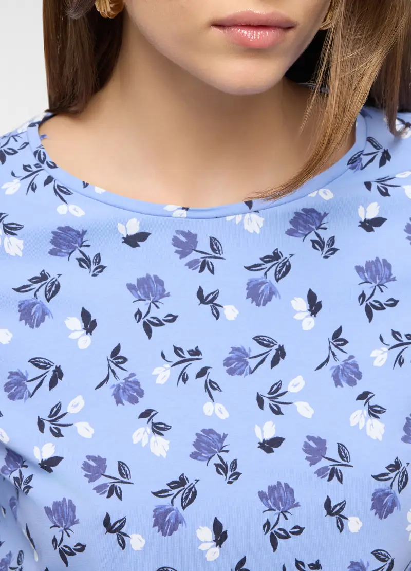 T-shirt Girocollo Stretch Donna, Azzurro celeste miniatura 3