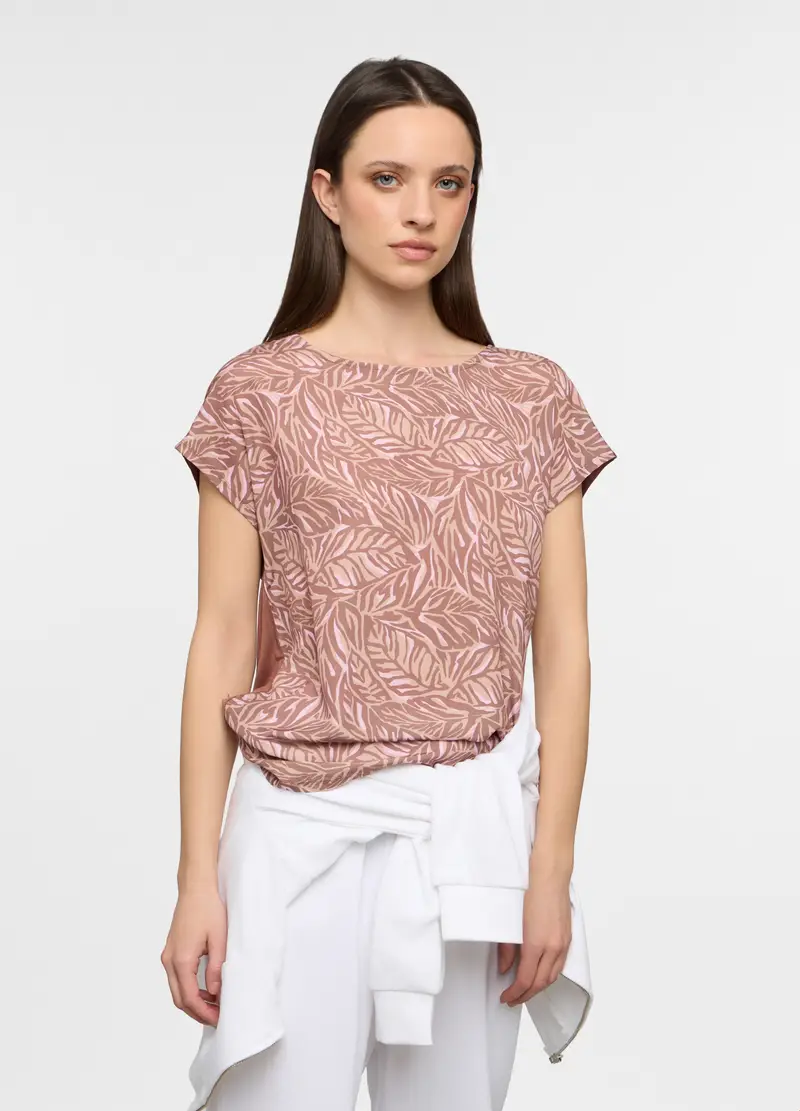 T-shirt Girocollo Stretch Donna, Beige chiaro