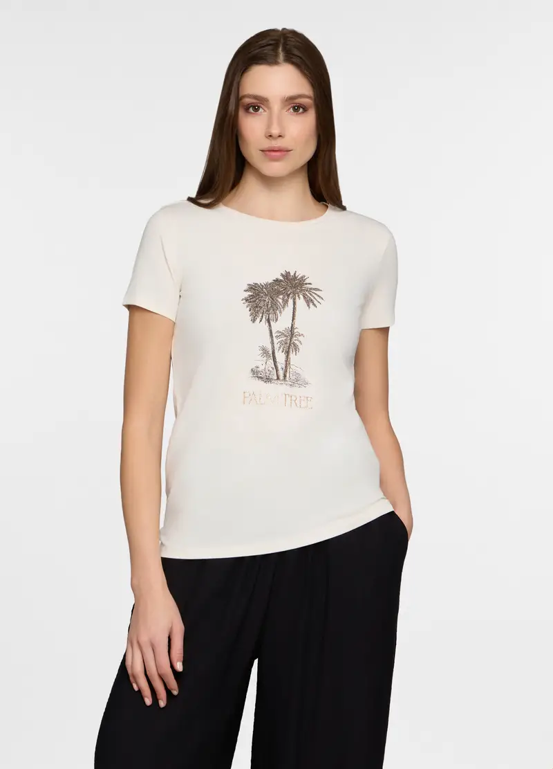 T-shirt Girocollo Stretch Donna, Bianco