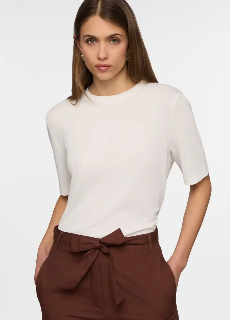 T-shirt Girocollo Stretch Donna, Bianco panna