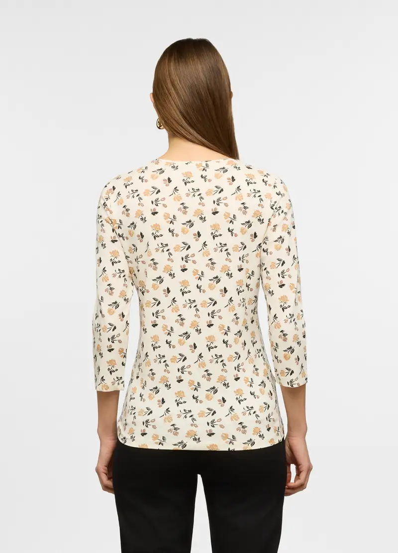 T-shirt Girocollo Stretch Donna, Bianco panna miniatura 2