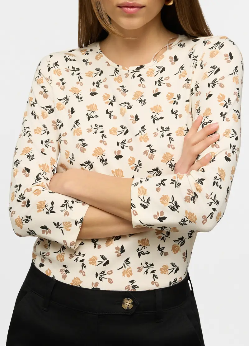 T-shirt Girocollo Stretch Donna, Bianco panna miniatura 3