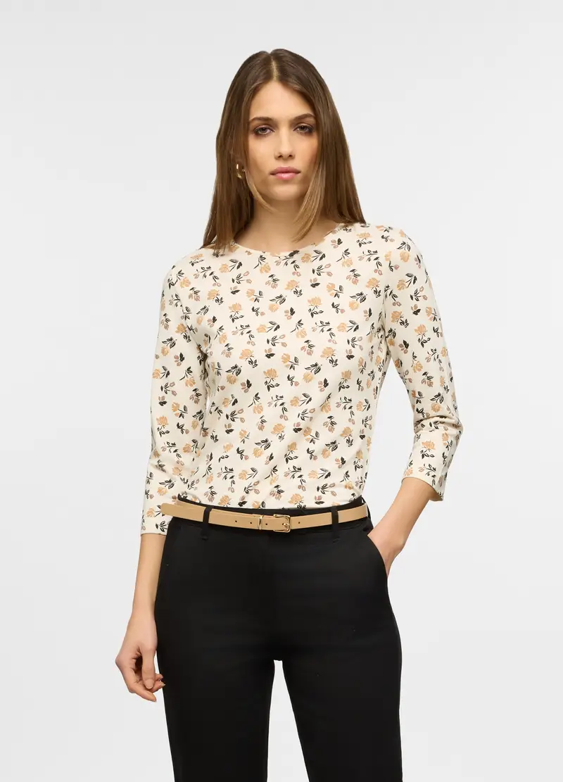 T-shirt Girocollo Stretch Donna, Bianco panna