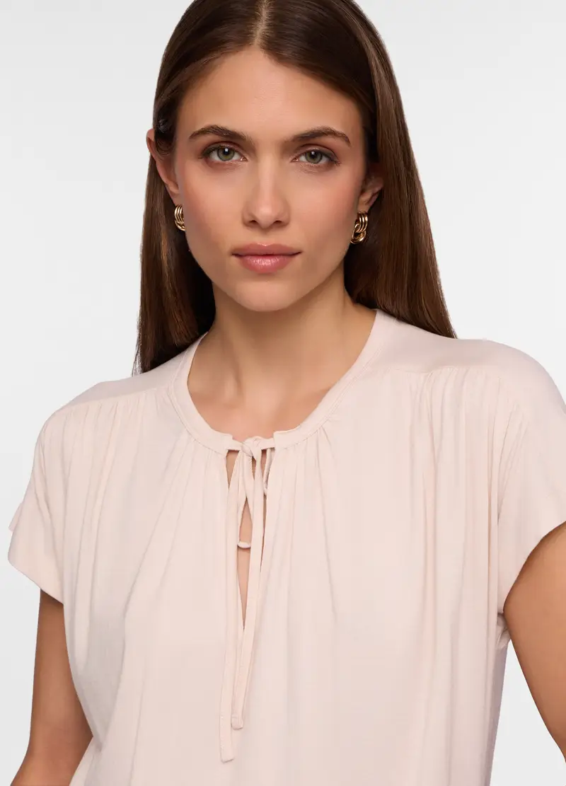 T-shirt Girocollo Stretch Donna, Bianco panna miniatura 3