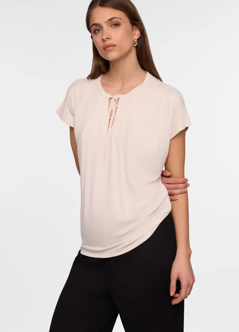 T-shirt Girocollo Stretch Donna, Bianco panna
