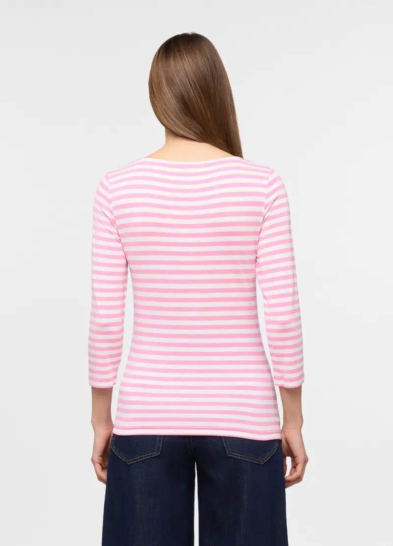 T-shirt Girocollo Stretch Donna, Bianco/Rosa miniatura 2