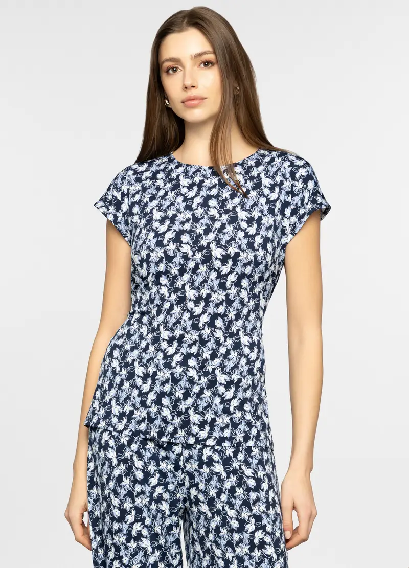 T-shirt Girocollo Stretch Donna, Blu Bluette