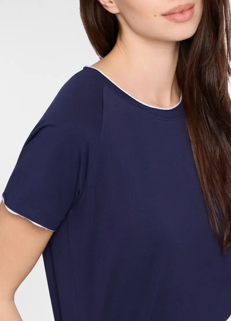 T-shirt Girocollo Stretch Donna, Blu Bluette miniatura 3
