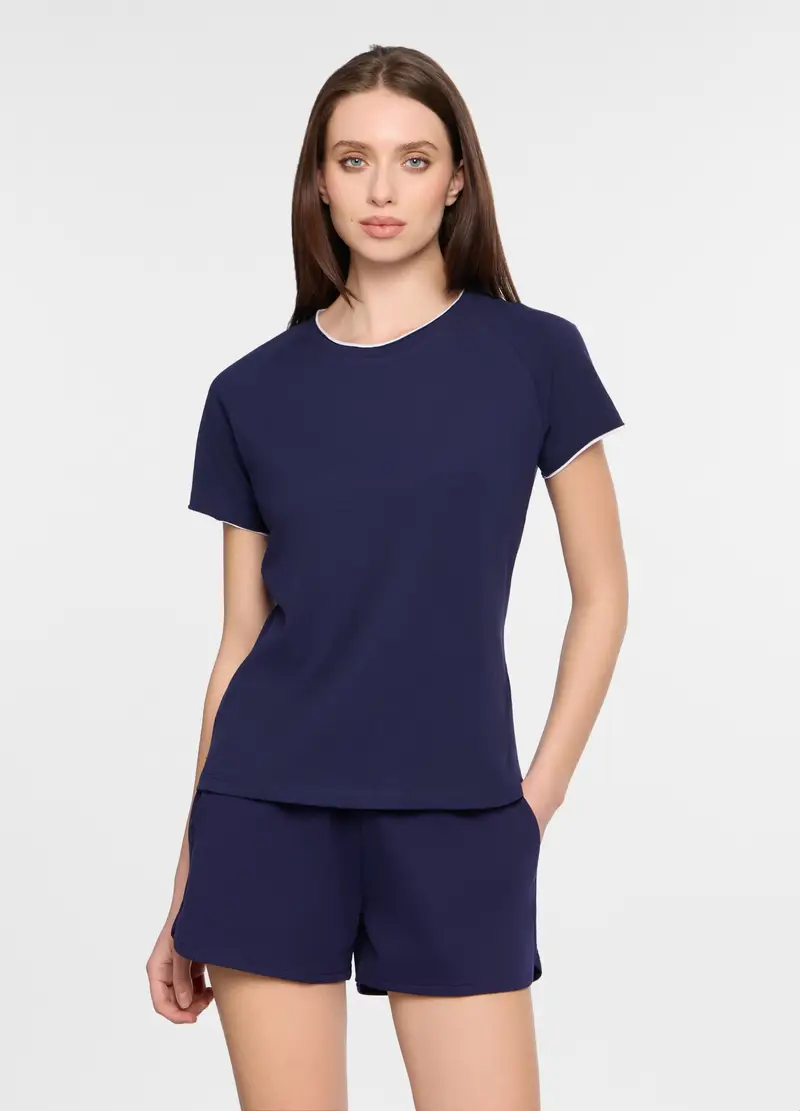 T-shirt Girocollo Stretch Donna, Blu Bluette