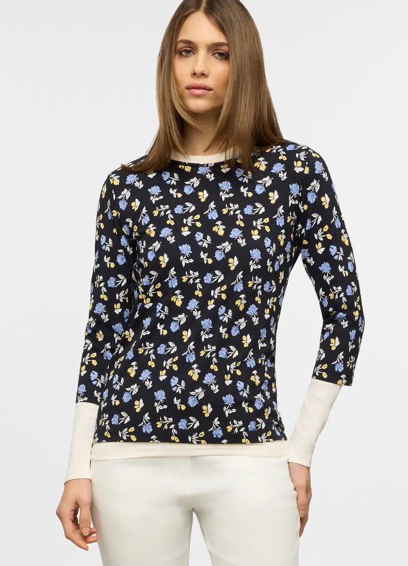 T-shirt Girocollo Stretch Donna, Blu navy