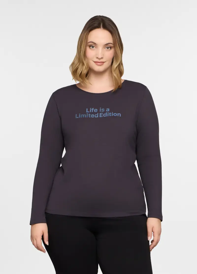 T-shirt Girocollo Stretch Donna Curvy, Grigio scuro